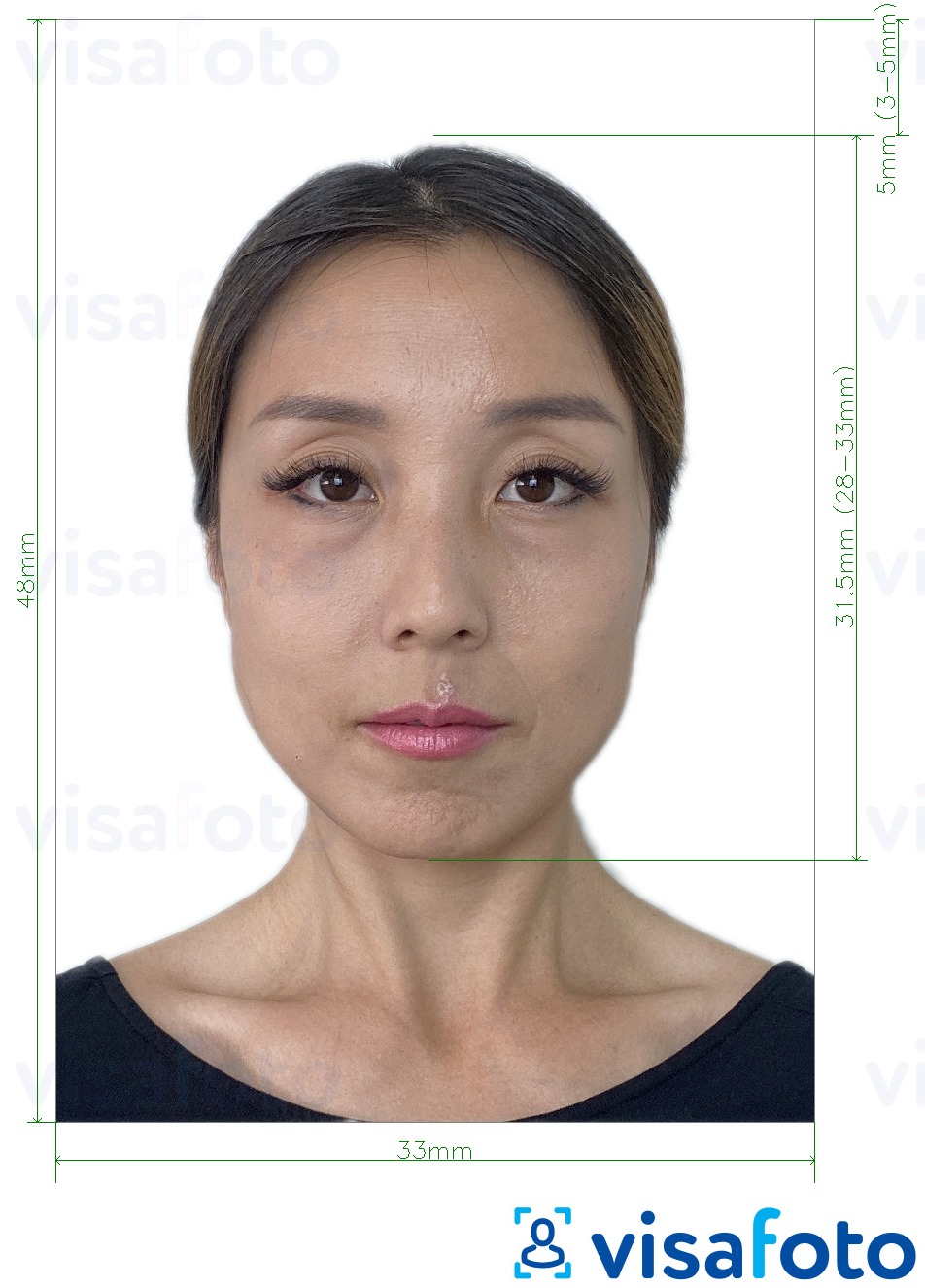 Example of photo for China Passport 33x48 mm with exact size specification
