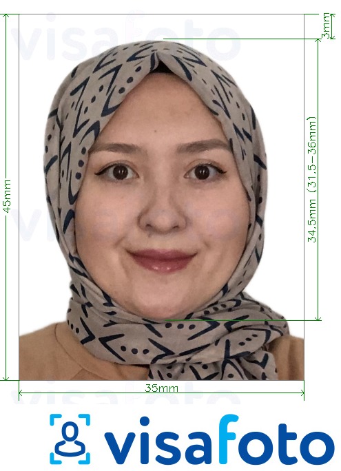 Example of photo for Uzbekistan visa 3.5x4.5 cm (35x45 mm) with exact size specification