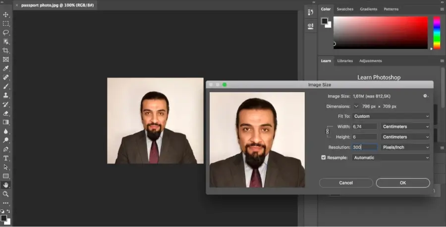 Cropping an UAE passport photo at Photoshop